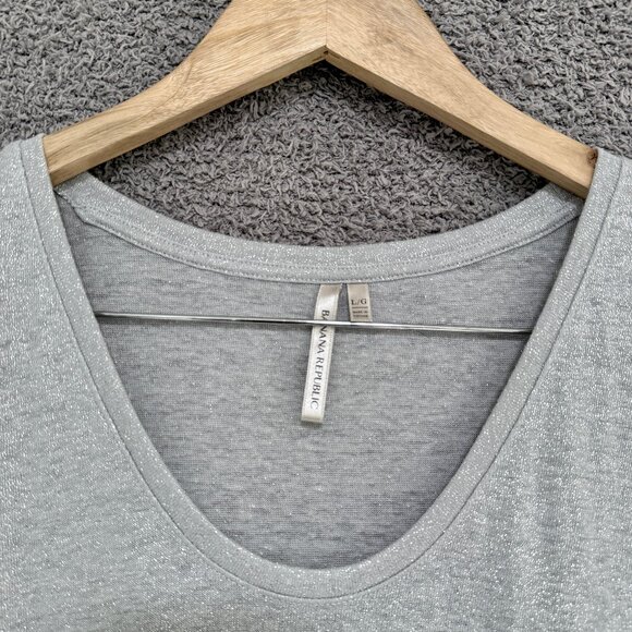 Banana Republic Metallic Silver Linen blend T-shirt Large - Picture 6 of 8